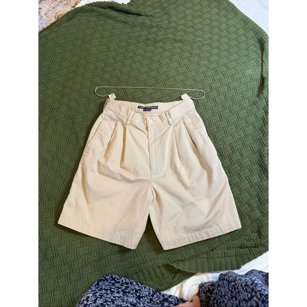 Vintage Ralph Lauren Blue Label Wide Leg Mom Shorts Cotton Tan Pockets size 4